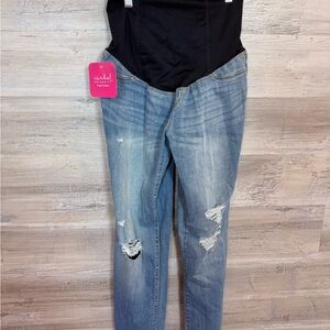 Isabel Maternity Crossover Panel Distressed Straight Leg Jeans